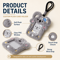 Porte-cartes d'identité en peluche personnalisé en gros, étui à cartes transparent avec fenêtre motif animal mignon, cadeau promotionnel, logo personnalisé OEM ODM