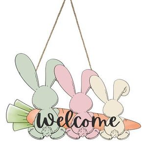 Easter <b>Egg</b> <b>Decoration</b> Wooden Door Sign Round Indoor Outdoor Easter Party Decor Carrot Bunny Design - Product Image 3