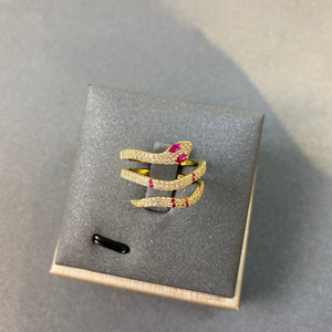 Anello a Serpente in Ottone di Alta Qualità, Placcato Oro 18K, Inossidabile, con Zirconia Brillante e Occhi Rossi e Verdi, Accessori all'Ingrosso - Product Image 4