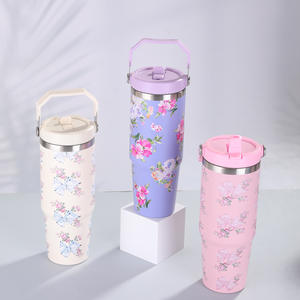 <span class=keywords><strong>STAN</strong></span> Tasse de voiture portable 30oz, Tasse isotherme créative à motif floral, Tasse à glace grande capacité pour extérieur, Unisexe 0-24 mois - Product Image 4