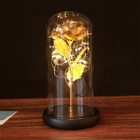 Rose artificielle cadeau romantique fleurs préservées avec lumière dans un dôme en verre pour son anniversaire mariage saint valentin fête des mères
