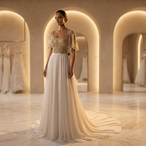 Hand Beaded Sleeveless Strapless A-Line Bridal Dress Zipper Crystal Embroidery Draped Satin Skirt Natural Waistline Floor-Length - Product Image 1