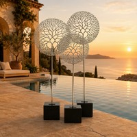 Esculturas de Árboles Contemporáneas de Acero Inoxidable Totalmente Personalizables con Base Negra Moderna
