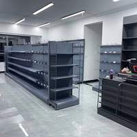 Étagère de magasin de gondole d'épicerie en acier inoxydable noir réglable Mini Mart Étagère de magasin Étagère en métal de gondole