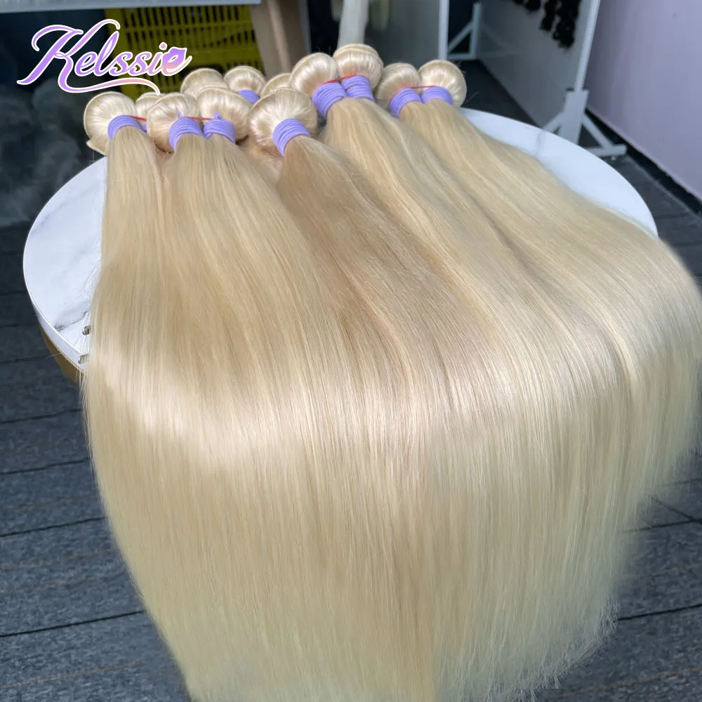 40 Inch 613 Blonde Brazilian Human Hair Extension, 10a Grade Perruque 613 Raw Hair,Virgin Human Blonde Hair Bundles With Frontal