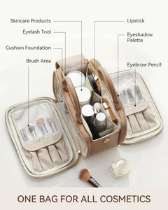 Grande trousse de toilette en PU personnalisée, imperméable, pour le rangement des produits de soin et du maquillage, avec organisateur vertical pour pinceaux - Product Image 2