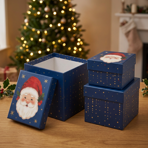 Heavy-Duty High-End Paperboard Square Gift <b>Boxes</b> with Santa Design Rigid <b>Boxes</b> for Holiday Craft Gift Use <b>Recyclable</b> UV Printed - Product Image 4