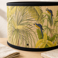 Abat-jour en bambou naturel imprimé motif oiseaux tropicaux, abat-jour de lampe de table amovible, emballage plat, vente en gros, OEM, housse décorative