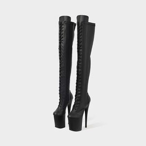 <span class=keywords><strong>Stivali</strong></span> da uomo fetish neri <span class=keywords><strong>alti</strong></span> fino alla coscia, con tacco alto, plateau, cinturino e punta aperta, allacciati, 20 cm, per Drag Queen e Gogo Dancer - Product Image 1
