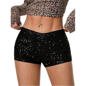 FOXA <b>Women's</b> <b>Sequin</b> <b>Shorts</b> High Waist Black Sparkly Party Hot Pants - Product Image 1
