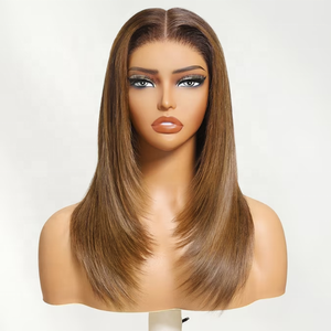 Perruque Droite Dégradée <span class=keywords><strong>Caramel</strong></span> Blond Densité 180% 7x5 Lace Bye Bye Knots Cheveux Bruts Sans Colle Cheveux Humains pour Femmes en Gros - Product Image 3
