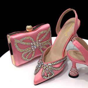 Popular pointed-toe ladies' rhinestone sandals with <b>matching</b> square <b>box</b> bag. Sandal and bag set. - Product Image 1