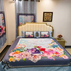 Lot de 5 Pièces : Parure de <span class=keywords><strong>Lit</strong></span> Matelassée Ultrasonique avec Rideaux Assortis, Motif Floral, Taille King Size - Product Image 5