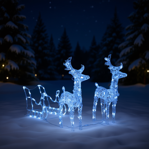 Renos y Trineo Navideños Inflables de Acrílico para Decoración de Jardín, 51.2 Pulgadas, con Luces LED Azules - Product Image 2