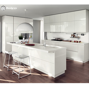 خزائن مطبخ فاخرة من الخشب والـ PVC بتصميم عصري جاهز للتركيب (RTA)، مجموعة أثاث مطبخ كاملة رمادية فاتحة لامعة قابلة للتخصيص بنمط شاكر - Product Image 6