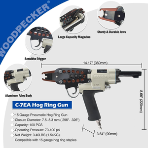 WOODPECKER C-7EA 15ゲージ空気圧ホッグリングガン3/4インチスリムロングノーズ付きフェンシング用クローズ径7- 8mmワイヤーケージ - Product Image 3