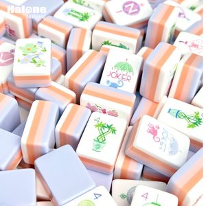Juego de Fichas de Mahjong Americanas de Lujo de Alta Calidad en <span class=keywords><strong>Coral</strong></span> y Rosa Suave, 160 Fichas Estándar de Cuatro Capas de Acrílico con Diseño Floral Grabado - Product Image 2