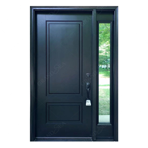 ประตูไม้เนื้อแข็งเพื่อความปลอดภัยสำหรับบ้านหลังใหญ่สีดำลายกราฟวงกลมแก้วแบบอินเซ็ตสีแดง - Product Image 6