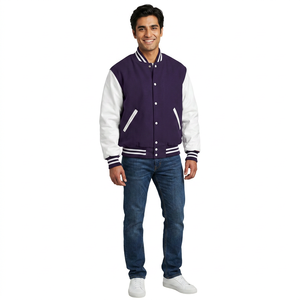 Blouson universitaire vintage hiver 2024 unisexe en cuir véritable, doublure polaire isolante, col montant, broderie personnalisée, vente en gros, vêtements chauffants - Product Image 1