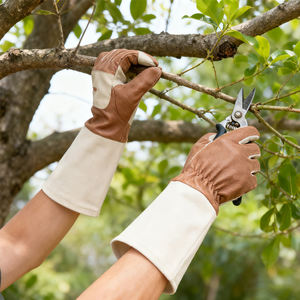 Bahçe için koruyucu eldiven uzun deri kollu diken geçirmez ağır iş eldivenleri kaktüs gül toplama budama - Product Image 3