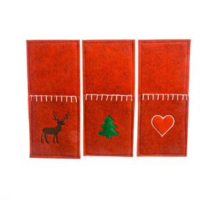 Porte-couverts en feutre rouge 10x23cm avec décoration de Noël - Product Image 1