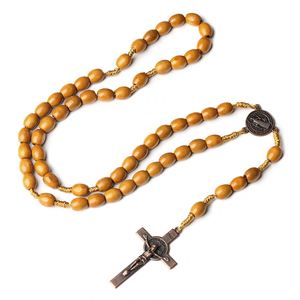 Chapelet Catholique en Bois 8*10mm avec Croix de Jésus, Collier Bijou Chrétien, Cadeau de Pâques pour l'Église - Product Image 3