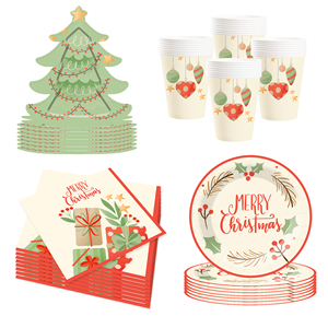DAMAI Juego de Vajilla Desechable con Forma de Árbol de Navidad, Decoración con Guirnalda de Cascanueces, Platos y Servilletas de Papel - Product Image 1