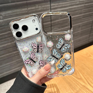 เคสโทรศัพท์มือถือลายดอกไม้ผีเสื้อวิบวับ สำหรับ iPhone 17 Air 16 15 14 Pro Max  เรซิ่นไล่สี 3 มิติ DIY ดาวรุ้ง ฝาหลังแบบ Ins - Product Image 1