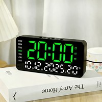 Réveil de bureau en plastique LED, fonctionnement silencieux, design minimaliste, affichage numérique multifonctionnel, thermomètre, calendrier