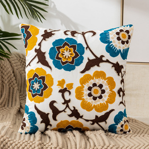 New Cotton <strong>Fabric</strong> Headboard Sofa Home Decoration Pillow Cover Embroidered Flower Cushion Woven Technique Square for Bed Couch - Product Image 4
