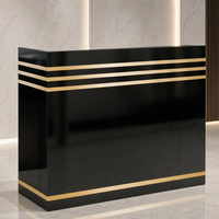 Meubles de bureau minimalistes élégants de haute qualité en gros, avec incrustations noires brillantes et dorées, comptoir de réception droit pour hôtel, salon