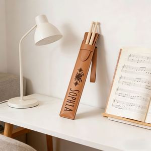 Personalised Leather Drumstick Bag, Custom <b>Drum</b> <b>Stick</b> <b>Holder</b>, Drummer Accessories Case with Engraved Name and Logo - Product Image 3