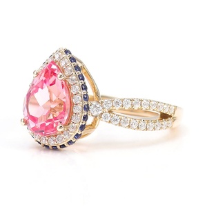 Bijoux fins, alliances 2,5 CT, saphir rose de laboratoire taille poire 10K, bagues de fiançailles, glace pilée, bagues pour femmes - Product Image 3