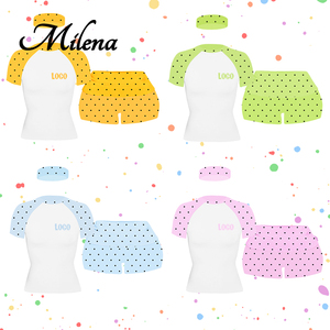 Custom logo Polka Dot Two Piece <strong>Set</strong> Y2k Women Clothing Cotton Short Sleeve t Shirt with Fold Over Shorts Women's Loungewear <strong>Set</strong> - Product Image 1