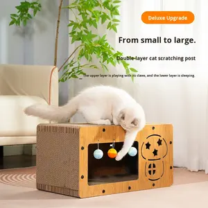 Neues Doppelschichtiges Katzen-Kratzbrett Bett Integriertes Wellpappe-Dichteplatten-Kratzbrett Verschleißfest Staubfrei Katzenbaum - Product Image 2