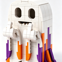 Figurine de blocs de construction fantôme d'Halloween, modèle de briques effrayant avec scène de lune, décoration de vacances DIY, cadeau pour la maison, le bureau ou les fêtes