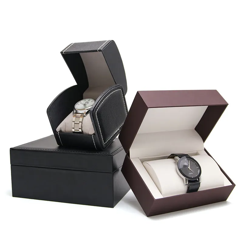 Custom Horloge Box Oem Luxe Zwarte Matte Verf Custom Logo Vierkant Pu Lederen Horloge Wrap Box Custom Watch Box