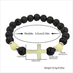 Pulsera Vintage Luminosa de Roca Volcánica, Pulsera de Cuentas Cruzadas Luminosas Religiosas Multicolores - Product Image 3