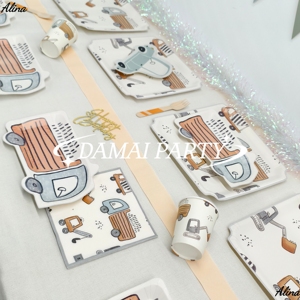 Fournitures de fête d'anniversaire pour enfants DAMAI Construction, vaisselle jetable orange pour garçons, gobelets en papier, serviettes, assiettes - Product Image 5