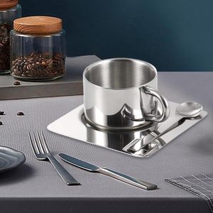 Latest Product Stainless Steel Coffee <b>Cup</b> <b>Set</b> 304 Coffee <b>Cup</b> Metal with Mixing Spoon and Plate Reusable Milk&tea <b>Cup</b> - Product Image 3