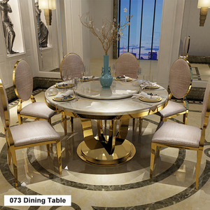 Table à manger italienne de qualité supérieure, 5 pièces, plateau en marbre, ronde et moderne, en acier inoxydable - Product Image 3
