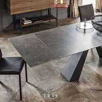 Nouveau design Table de cuisine italienne moderne Nouveau matériau Table à manger en céramique et carreaux de porcelaine avec base en métal; table de cuisine
