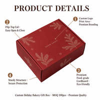 Boîte en papier kraft personnalisée, rouge vin, avec couvercle à charnière, imprimé botanique, logo personnalisé de qualité supérieure, coffret cadeau pour biscuits de Noël