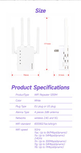 Extensor de WiFi de 5 GHz y 2.4 GHz, Amplificador de Señal de 300 Mbps, Amplificador de Red Interior/Exterior, Puerto Ethernet, Red IP 4G 3G para el Hogar - Product Image 3