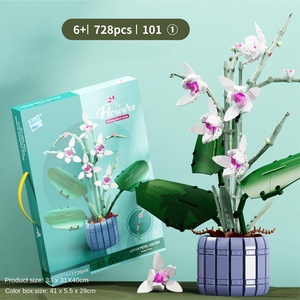 Plástico Lego flor orquídea maceta flor planta modelo Mesa decoración plástico bloques de construcción Juguetes Juegos de bloques de construcción - Product Image 4
