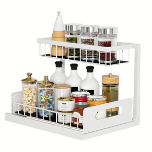 Meuble de rangement noir à 2 niveaux coulissant sous l'évier pour accessoires de cuisine, organisateur et rangement sous évier à 2 niveaux, vente en gros - Product Image 6