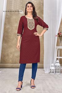 Diseño atractivo Rayón Slub Bordado Kurtis Ropa india y pakistaní Ropa informal Kurti Set a precio a granel - Product Image 2