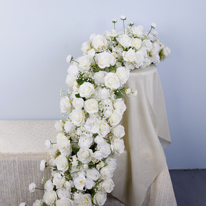 Centro de Mesa con Flores Personalizado, Decoración para el Hogar y Bodas, Guirnalda de Rosas Blancas de Seda para Bodas - Product Image 5