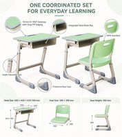 Ensemble chaise et bureau d'école à cadre en acier avec revêtement mat, boîte de rangement H120mm, siège en HDPE, bord en PP, plateau en MDF pour l'éducation