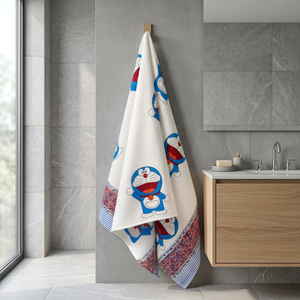 Doraemon Cotton Waffle <b>Bath</b> <b>Towel</b> <b>Set</b> Quick Dry Eco Friendly Floral Hand Block Printed Rectangle <b>Towel</b> <b>Set</b> for Home - Product Image 2